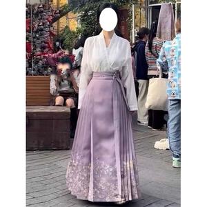 春秋季新款明制汉服淡紫色大袖衫上衣新中式国风马面裙套装女