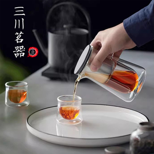 磁吸按压飘逸杯防烫双层玻璃泡茶壶咖啡闷泡壶一键过滤茶水分离杯
