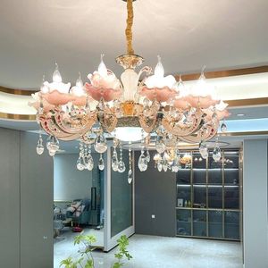 欧式客厅水晶吊灯卧室餐厅奢华大气别墅锌合金玉石粉色公主水晶灯