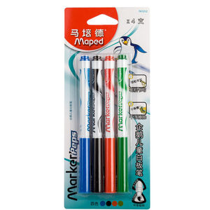 马培德（Maped）企鹅儿童白板笔4支装蓝黑红绿四色套装水性可擦记