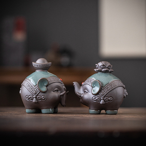 创意陶瓷大象茶宠摆件精品茶具配件可养招财吉象茶玩茶桌茶台装饰