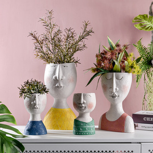 创意北欧幸福之家艺术花器人像雕塑花盆客厅阳台装饰水插花瓶摆件