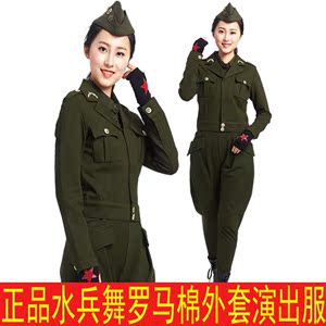 秋冬季水兵舞服装军绿色短款外套西服上衣女复古军装列宁服演出服