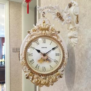 创意艺术双面挂钟客厅家用挂表欧式复古静音石英钟表个性现代时钟
