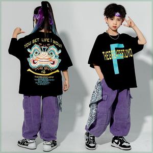 街舞儿童潮服男女童hiphop美式套装炫酷龙狮图腾全套潮流表演服装