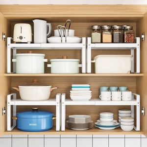 厨房置物架伸缩台面柜子可伸缩橱柜隔板分层家用碗碟盘子杯收纳架