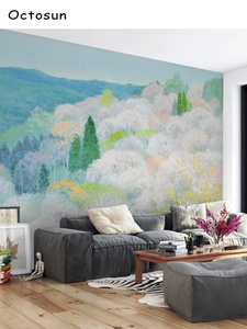 清新日式手绘樱花餐厅艺术墙纸酒店公寓客厅墙布书房壁画背景壁纸