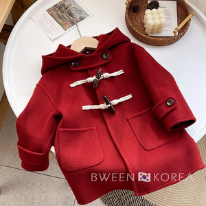 韩国童装女童红色毛呢大衣冬季女宝宝加厚保暖过年服儿童呢子外套