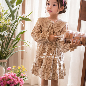 韩国童装女童连衣裙春季洋气女宝宝时尚韩版宽松儿童碎花长袖裙子