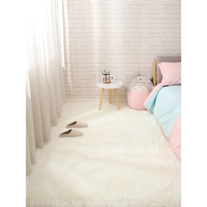 IKEA宜家北欧ins风少女白色长毛绒卧室床边地垫客厅茶几地毯定制