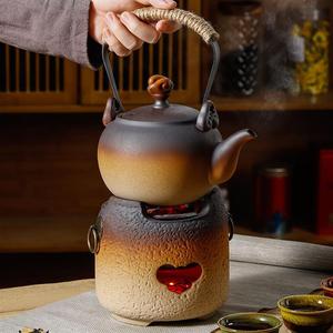 手工小炭炉红泥工夫茶炉橄榄碳炉陶瓷提梁壶潮汕中式复古围炉煮茶