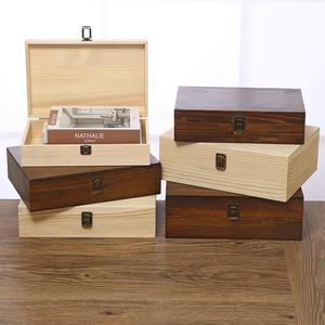 汉古 木盒子长方形复古桌上首饰收纳盒实木简约木头竹盒礼盒定做
