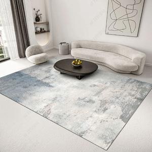 现代简约轻奢加厚仿羊毛地毯客厅卧室茶几毯蓝色抽象水墨艺术地垫