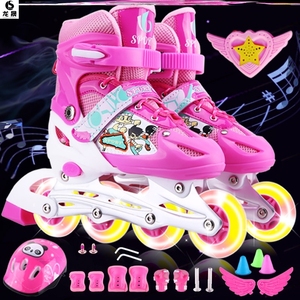 单排遛*轱辘鞋划轮转滑轮粉色冰幼儿轮滑鞋小女孩冰鞋鞋全套可以#