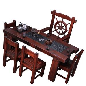 老船木茶桌椅组合实木功夫仿古办公家用茶几一体套装中式简约茶台