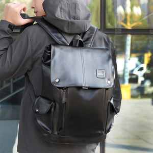 双肩包男时尚潮流男士背包休闲出差男包书包电脑旅行包PU皮大容量