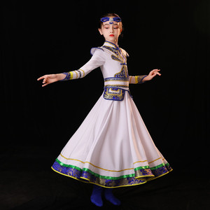 儿童蒙古族舞蹈表演服装白马鸿雁顶碗舞筷子舞少数民族舞台演出服