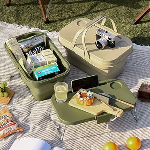 露营野餐盒子户外便携式食物收纳箱多功能环保餐具套装郊游用品