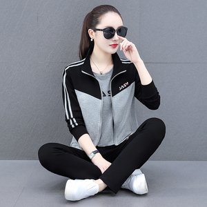 春秋女士运动服卫衣三件套长袖宽松休闲时尚跑步中老年人运动套装