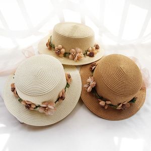 花环草帽太阳帽可折叠夏天帽子女韩版防晒海边平顶遮阳沙滩帽亲子