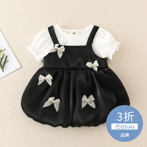 婴儿夏背带裙子短袖女宝宝T恤幼童3-9个月6婴儿公主连衣裙两件套8
