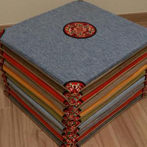 中式亚麻坐垫红木沙发圈椅茶椅餐椅防滑垫中国风刺绣古典座垫圆垫