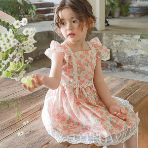 巴­拉巴­拉贵气2024夏款草莓珊韩国童装女童儿童女孩气质花朵露背