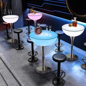 led发光茶几酒吧创意桌椅套装清吧包厢卡座散台高脚圆桌KTV桌子