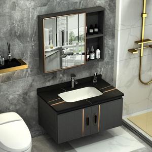 太空铝合金浴室柜组合卫生间洗手池洗脸面盆洗漱台岩板一体陶瓷