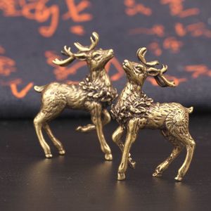 中国风纯铜鹿书房摆件(一对)实心黄铜梅花鹿麋鹿雕塑镇纸茶宠玄关