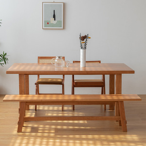大笨桌樱桃木实木餐桌日式家用长方形大板荼餐桌超厚大长桌工作台
