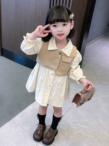巴­拉巴­拉韩系女童装衣服儿童套装小公主连衣裙马甲二件套秋款小