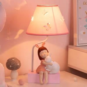 床头灯公主风儿童粉红兔子装饰创意ins卡通台灯温馨女孩卧室调光