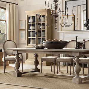 美式做旧实木餐桌loft复古会议桌欧式办公桌法式轻奢工作台长桌子