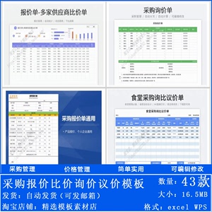 采购比价询价议价报价单excel汇总表供应商材料报价价格对比价表