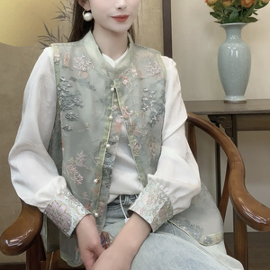 【青丘】新中式国风马甲女款2024新款春夏装气质马夹复古刺绣上衣
