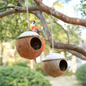 椰子壳鸟窝挂饰户外挂件装饰品保暖鹦鹉森系创意壁饰鸟巢冬季木质