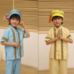 传统傣族男童葫芦丝民族乐器演奏表演服装童装泼水节服装送头饰