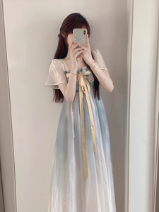 歌莉娅新中式轻国风改良版汉服连衣裙仙女超仙气夏季茶歇法式长裙
