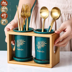 筷笼子挂壁式陶瓷单筒多孔沥水家用镂空双筒筷子盒三个装筷筒壁挂
