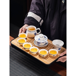 金灶官方旗舰店玲珑镂空蜂窝茶具套装家用客厅陶瓷盖碗茶壶泡茶用