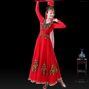 宇梦维吾尔族服装女少数民族舞演出服新疆舞裙子大摆连衣裙舞蹈服