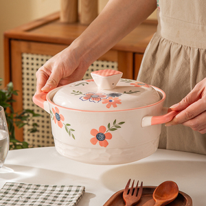 双耳汤碗家用带盖大号2024新款高级感陶瓷泡面碗汤盆螺蛳粉碗大碗