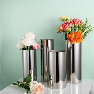 出口单304不锈钢花瓶桌上金属圆柱花瓶可水养鲜花欧式桌面多尺寸
