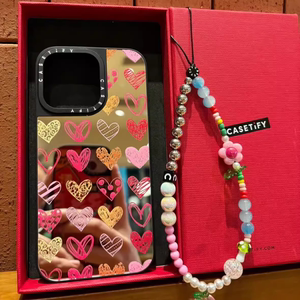 caseti联名fy镜面粉红涂鸦爱心15Pro适用iPhone14ProMax苹果13Pro网红明星小众小红花手机壳12防摔保护套11