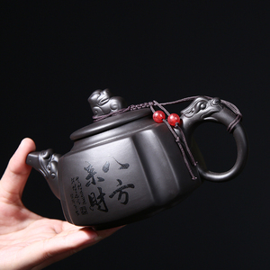 紫砂茶壶四方龙尊壶仿古大容量茶壶方器刻字定制招财壶龙年限定款