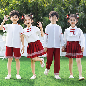 六一儿童中国风合唱演出服装男女童古风诗歌朗诵红色爱国表演服装