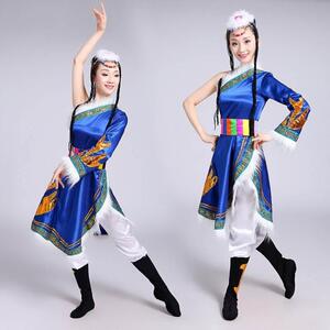 表演舞蹈扎西德演出服舞台嘞藏袍藏服新款长裙藏族少数民族斜肩服