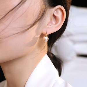 纯银镀K金简约珍珠耳扣式耳环女小众设计感耳饰高质量气质