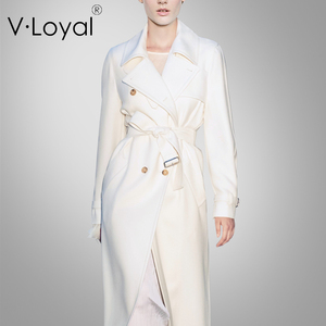 V·Loyal欧美款春秋新品时尚气质白色宝藏羊毛大衣长款风衣呢外套